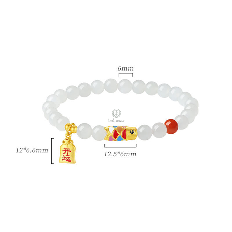 Hetian White Jade and Red Agate Koi Fish Luck Bracelet in 925 Sterling Silver - Image 12