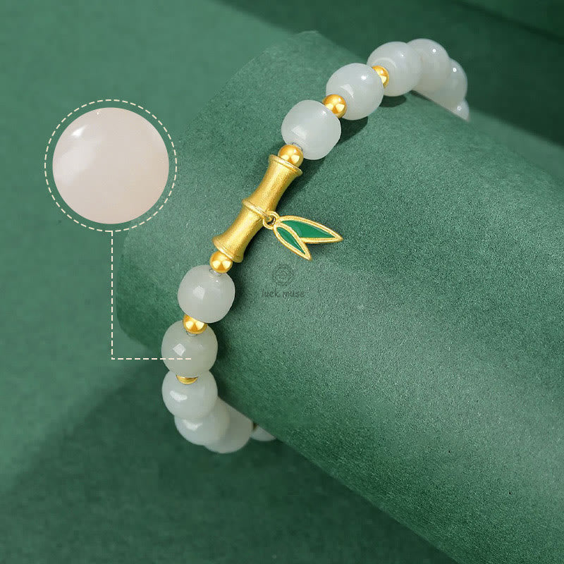 Bamboo Luck Bracelet with Hetian White Jade and 925 Sterling Silver Accents - Image 7