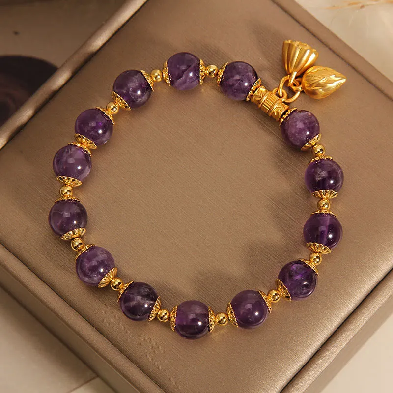 Natural Amethyst Lotus Healing Bracelet by Luck Muse Shop - Image 5
