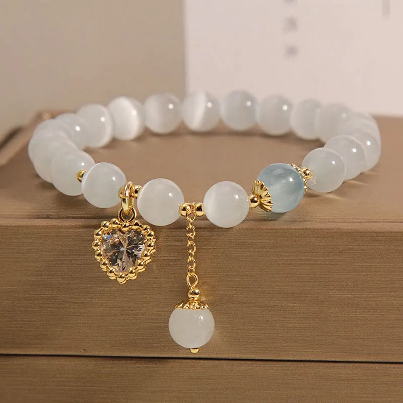 Luck Muse Cat's Eye Crystal Heart Bracelet with Zircon Charm - Peace & Love - Image 2