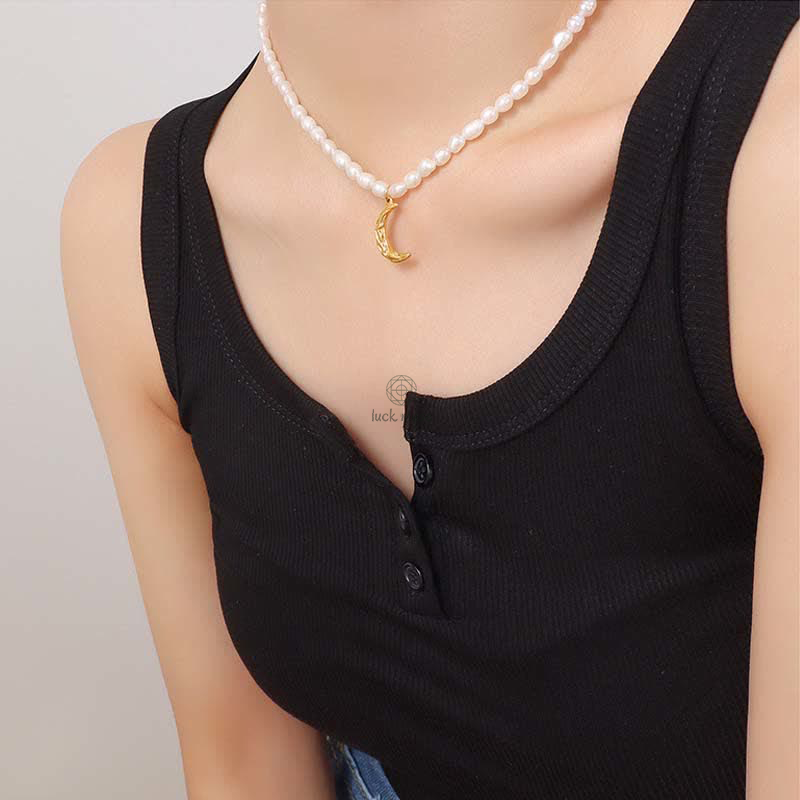 Pearl Crescent Moon Titanium Steel Calm Necklace Pendant by Luck Muse Shop - Image 6