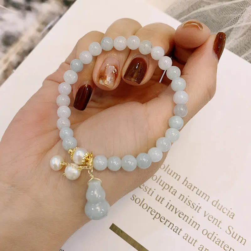 Natural Jade Pearl Gourd Prosperity Luck Bracelet by Luck Muse Shop