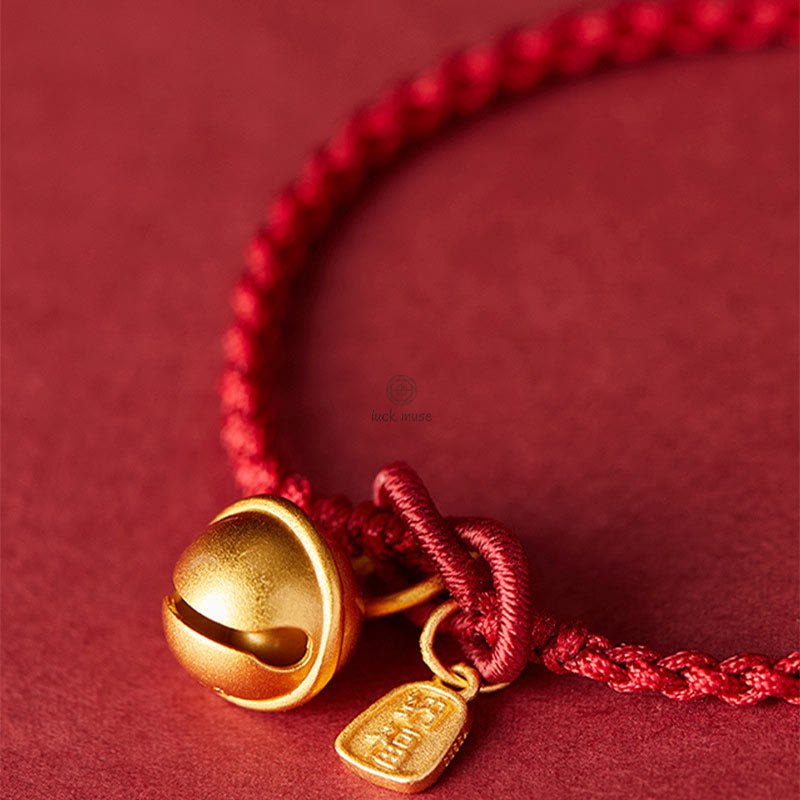 Handmade Lucky Charm Bracelet with Fu Character, Luck Muse, and Red Rope Bell - Image 7