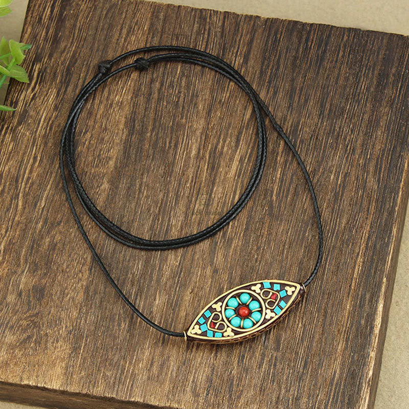 Tibet Turquoise Bead Necklace Pendant with Marquise Pattern for Protection and Strength - Image 6