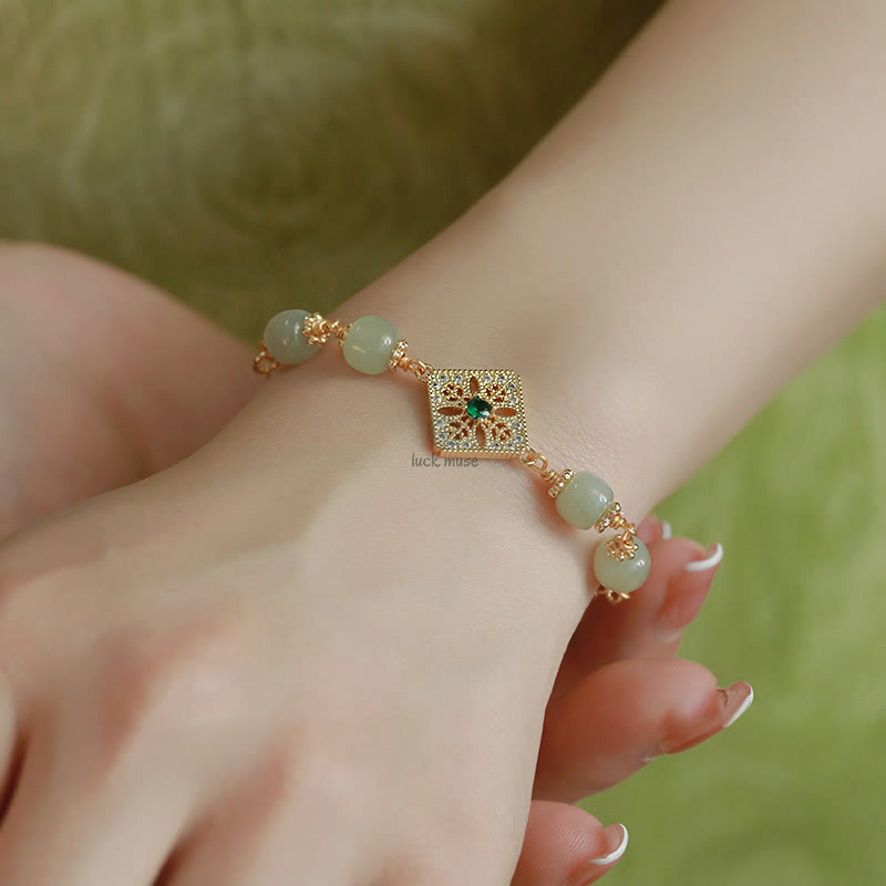 Natural Hetian Jade Square Pattern Luck Chain Bracelet - Image 10