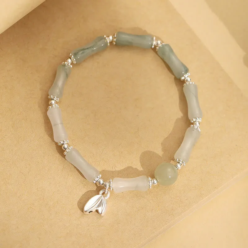 925 Sterling Silver Tianshan Jade Bamboo Lucky Charm Bracelet - Image 2