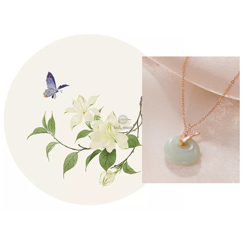 Luck Muse 925 Sterling Silver Hetian Jade Zircon Butterfly Luck Necklace - Image 6
