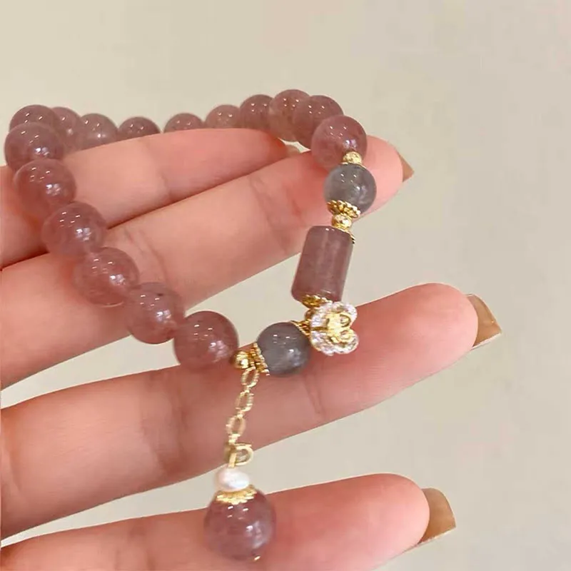 Natural Strawberry Quartz Zircon Flower Charm Bracelet with Positive Energy - Image 4