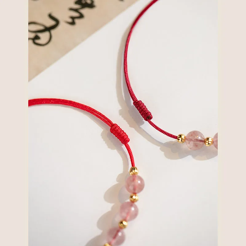 Strawberry Crystal Bead Lucky Red String Anklet with Luck Muse - Image 14