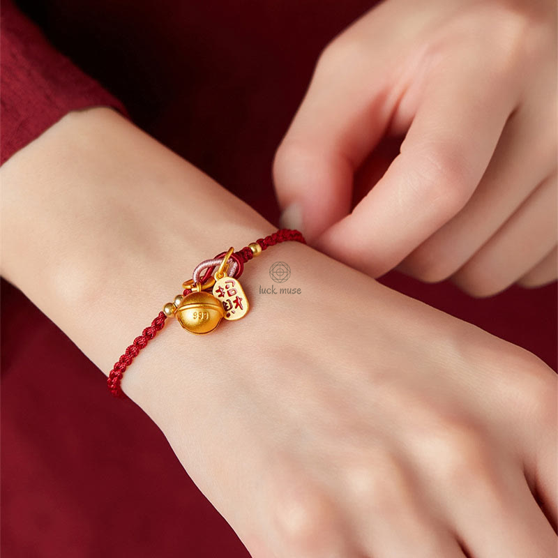 Handmade Lucky Charm Bracelet with Fu Character, Luck Muse, and Red Rope Bell - Image 5