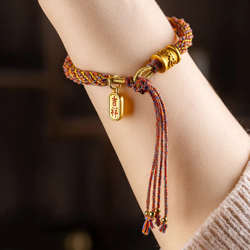 Multicolored Handmade Tibetan Om Mani Padme Hum Ruyi Charm Bracelet with Luck Muse - Image 3