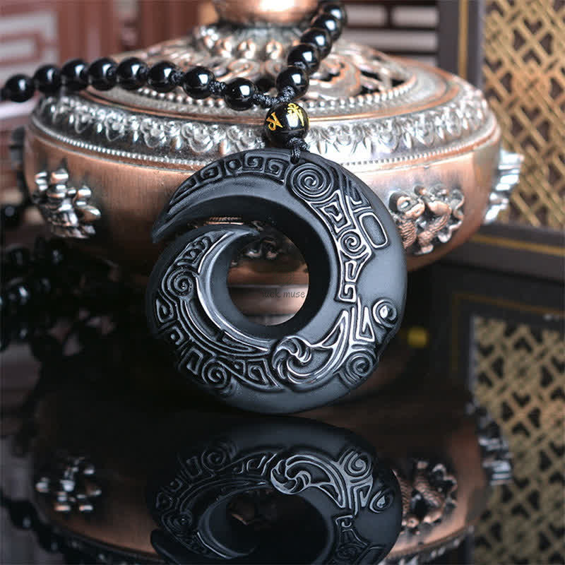 Luck Muse Black Obsidian Ice Obsidian Peace Buckle Strength Necklace Pendant - Image 2