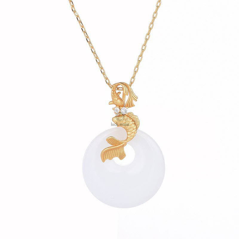 White Jade Koi Fish Prosperity Necklace - Luck Muse - Image 6
