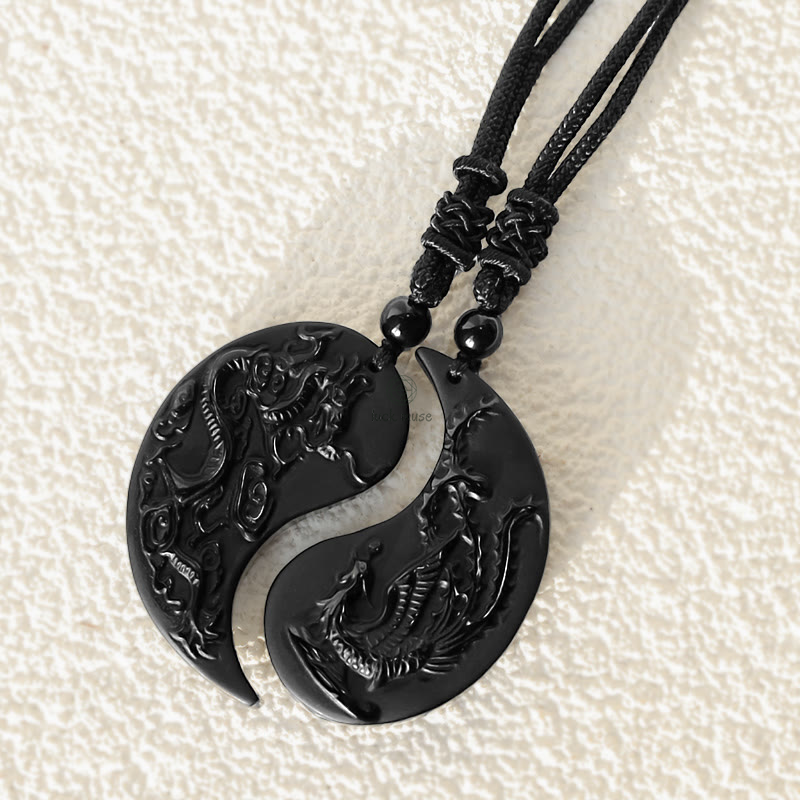 Black Obsidian Yin Yang Dragon Phoenix Lucky Necklace Pendant by Luck Muse Shop - Image 6