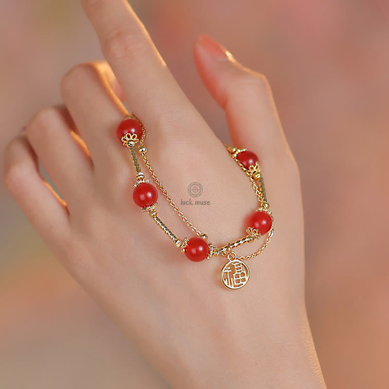 Buddha Red Agate Self-Acceptance Bracelet with Fu Character Charm - Image 10