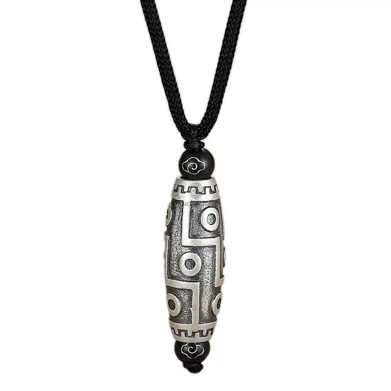 Tibet Nine-Eye Dzi Bead Copper Necklace Pendant with Auspicious Clouds Pattern - Image 7