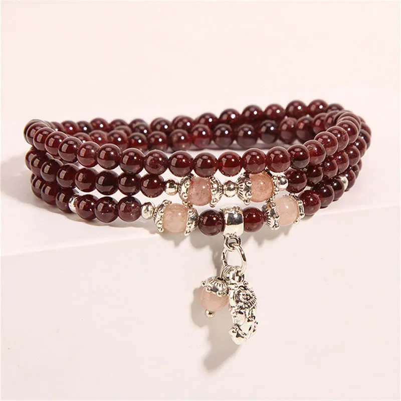 Natural Garnet, Strawberry Quartz, Green Beans PiXiu Protection Wrap Bracelet - Image 5