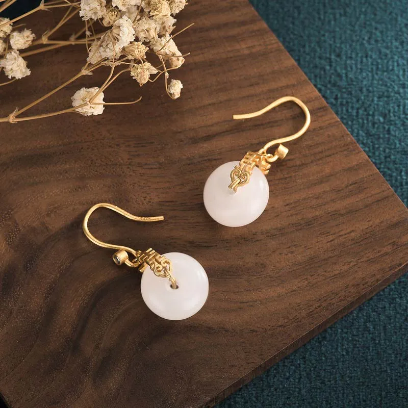 White Jade Double Happiness Earrings - Luck Muse Shop - Image 2