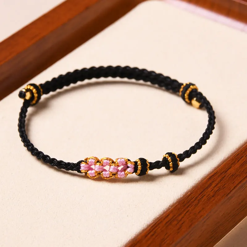 Peach Blossom Protection Braided Rope Bracelet with Luck Muse Handmade - Image 19
