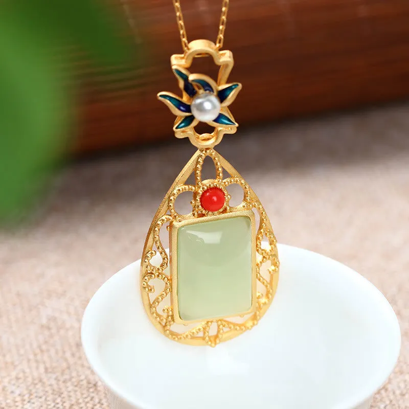 Vintage Flower Jade Gold-Plated Prosperity Necklace Pendant from Luck Muse Shop - Image 2