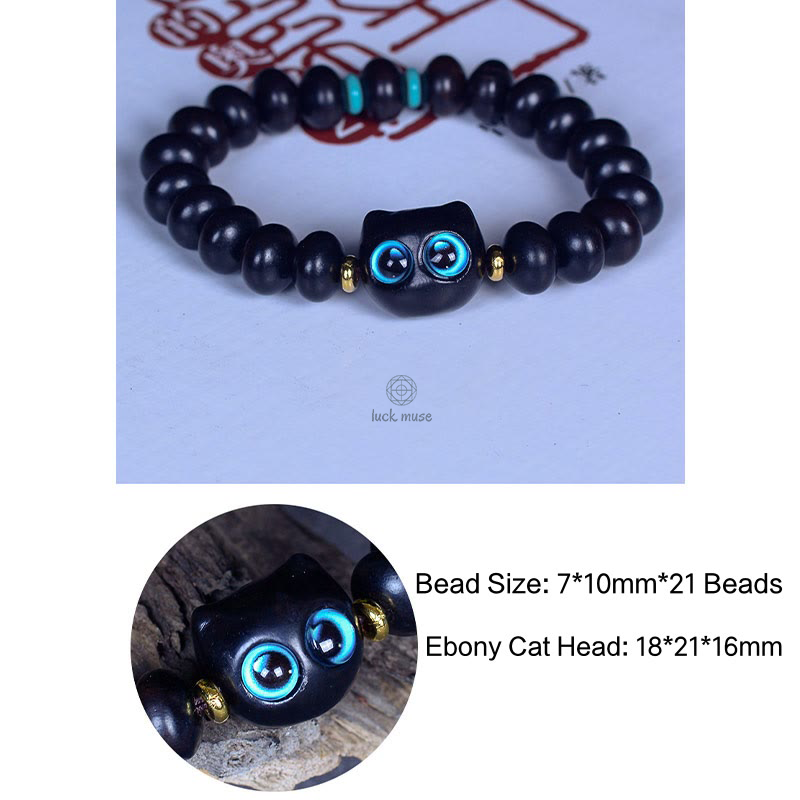 Luck Muse Ebony Wood and Liuli Glass Cat Charm Bracelet - Image 8