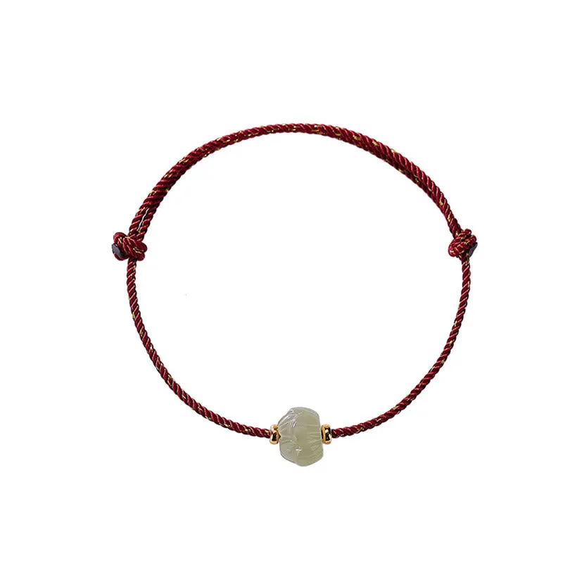 Gold-Plated Hetian Jade Lotus Luck Red String Bracelet with Luck Muse - Image 8