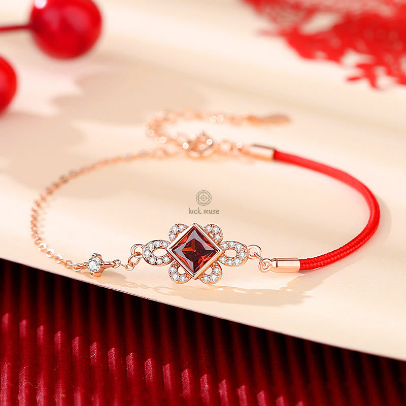 Luck Muse 925 Sterling Silver Chinese Knot Red Zircon Jewelry Set - Image 4