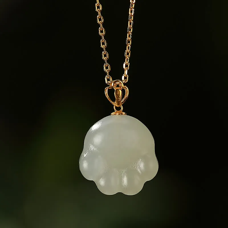 925 Sterling Silver Hetian White Jade Cat Paw Necklace Pendant - Image 2