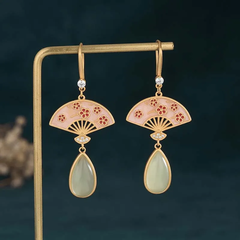 Natural Green Aventurine Fan Pattern Drop Earrings for Luck - Image 7