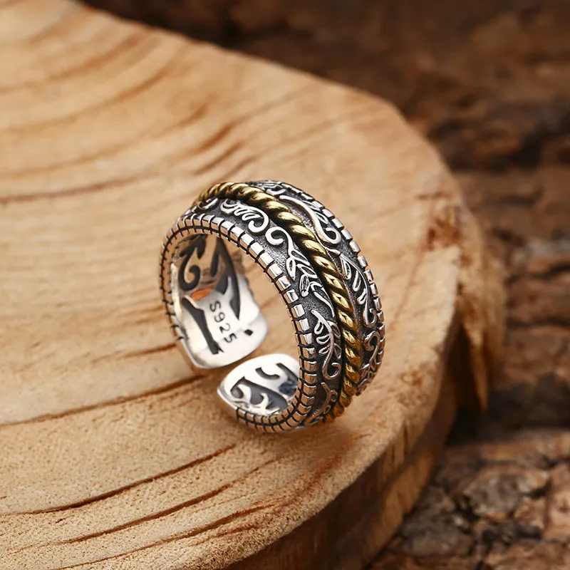 Tang Dynasty Flower Design 925 Sterling Silver Luck Muse Adjustable Ring with Luck Symbolism - Image 2