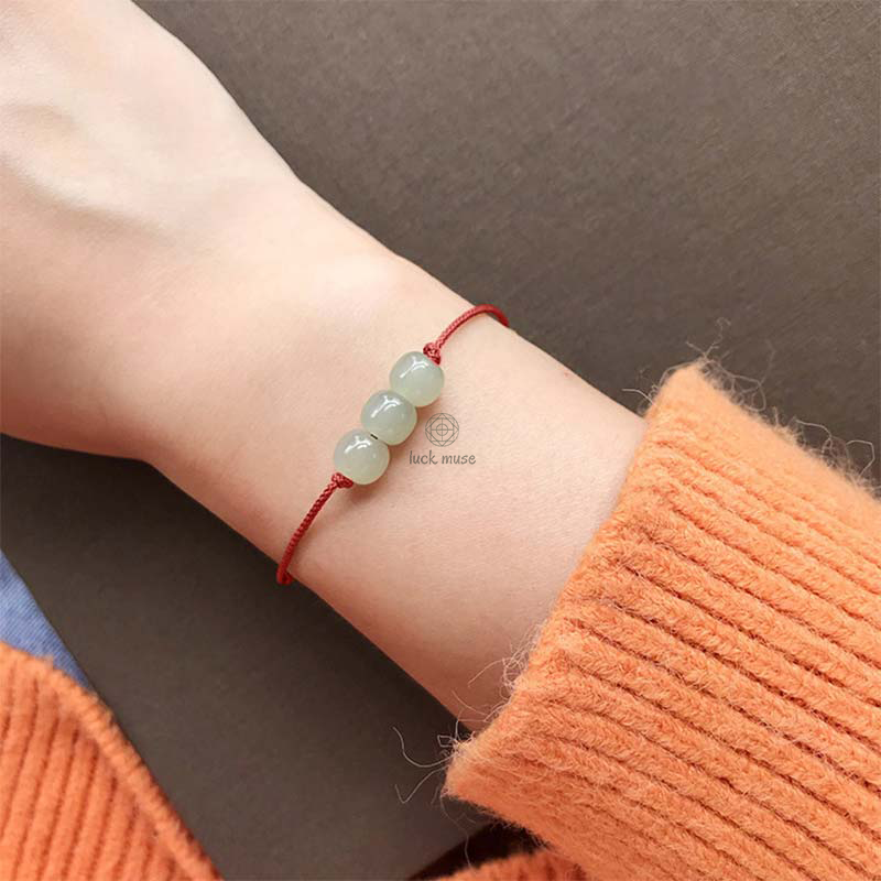 Three Bead Jade Luck String Weave Bracelet - Image 2