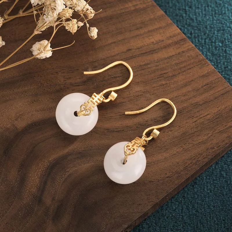 White Jade Double Happiness Earrings - Luck Muse Shop - Image 3