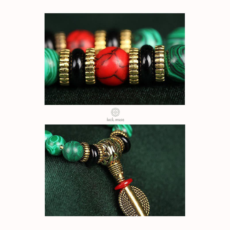 Luck Muse Tibetan Malachite 108 Mala Beaded Bracelet Necklace - Image 10