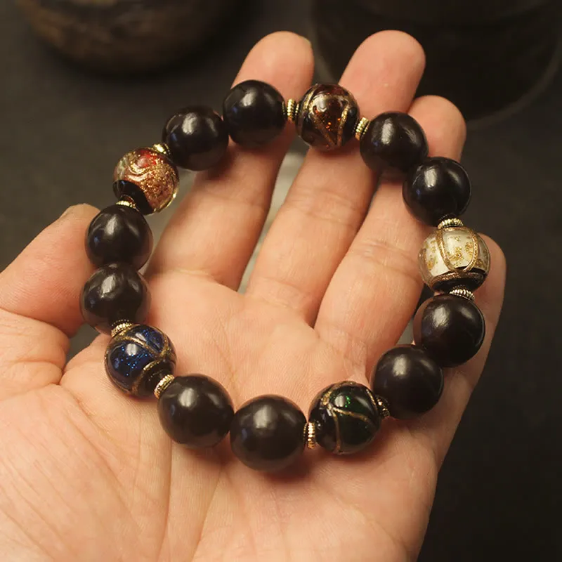 Luck Muse Wealth Bracelet with Western Soapberry Incense Ash and Liuli Glass Beads - Image 4