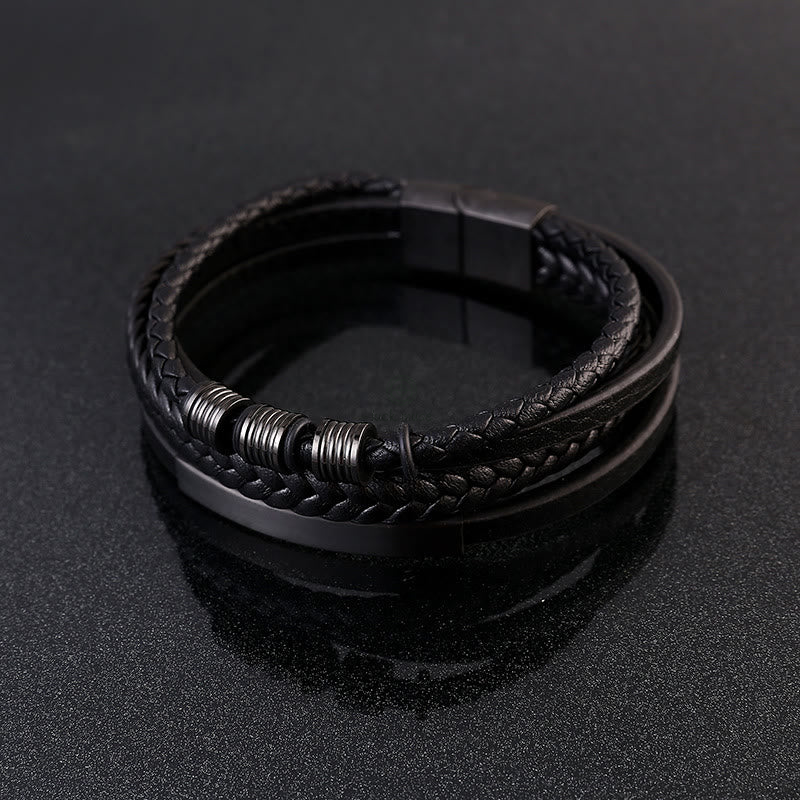 Braided Leather Bracelet with Titanium Steel, Magnetic Buckle, and Balance Feature - Image 5
