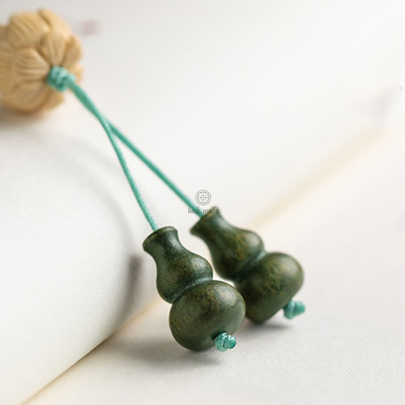 Luck Muse 108 Mala Beads Bracelet with Green Sandalwood Boxwood Lotus Design - Image 18
