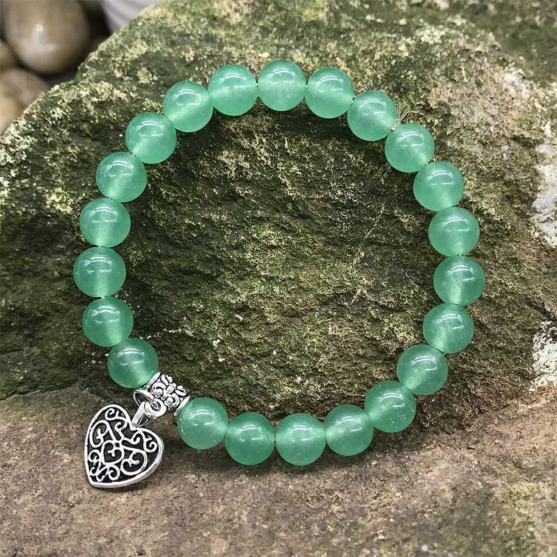 Handmade Natural Gemstone Heart Charm Stretch Bracelet for Luck and Love - Image 6
