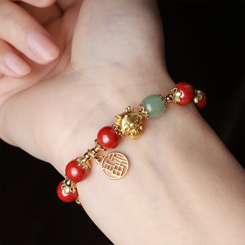 Luck Muse Year of the Dragon Cinnabar Fu Charm Bracelet - Image 4