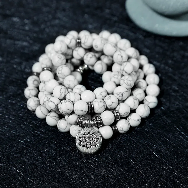 Lotus Healing White Turquoise Mala Bracelet by Luck Muse Shop - Image 2