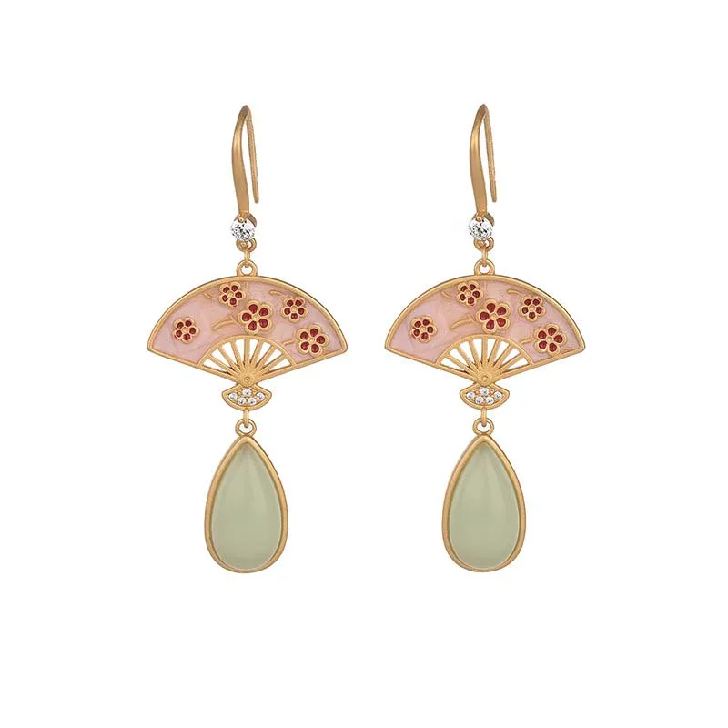 Natural Green Aventurine Fan Pattern Drop Earrings for Luck - Image 10