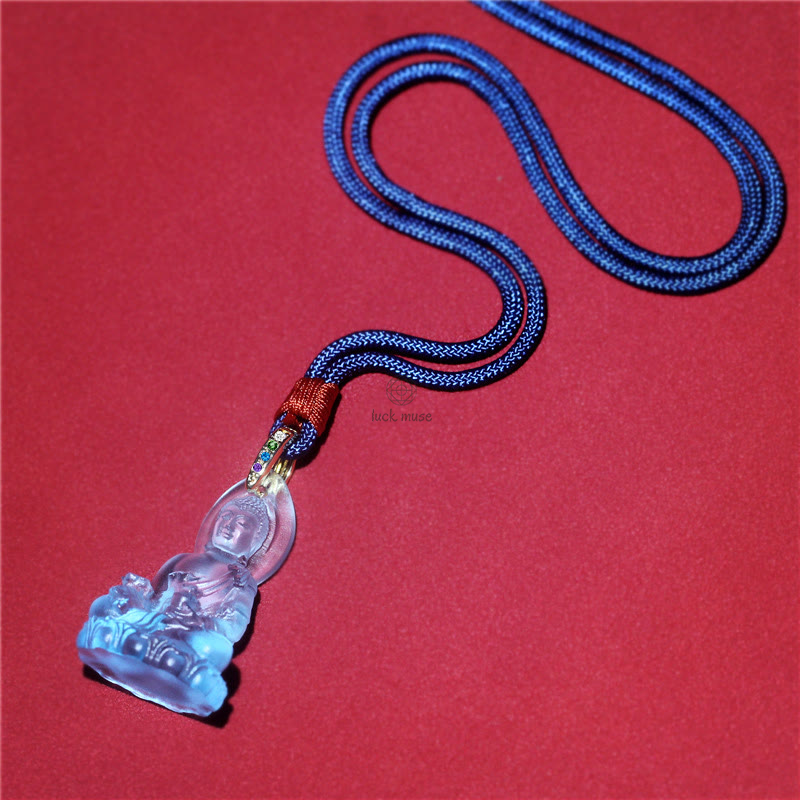 Blue Tathagata Buddha Liuli Crystal Amulet Necklace - Serenity Pendant - Image 7
