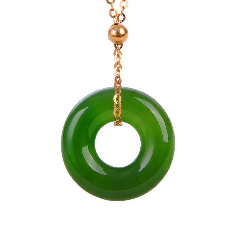Luck Muse Shop Round Cyan Jade 14K Gold Healing Necklace Pendant