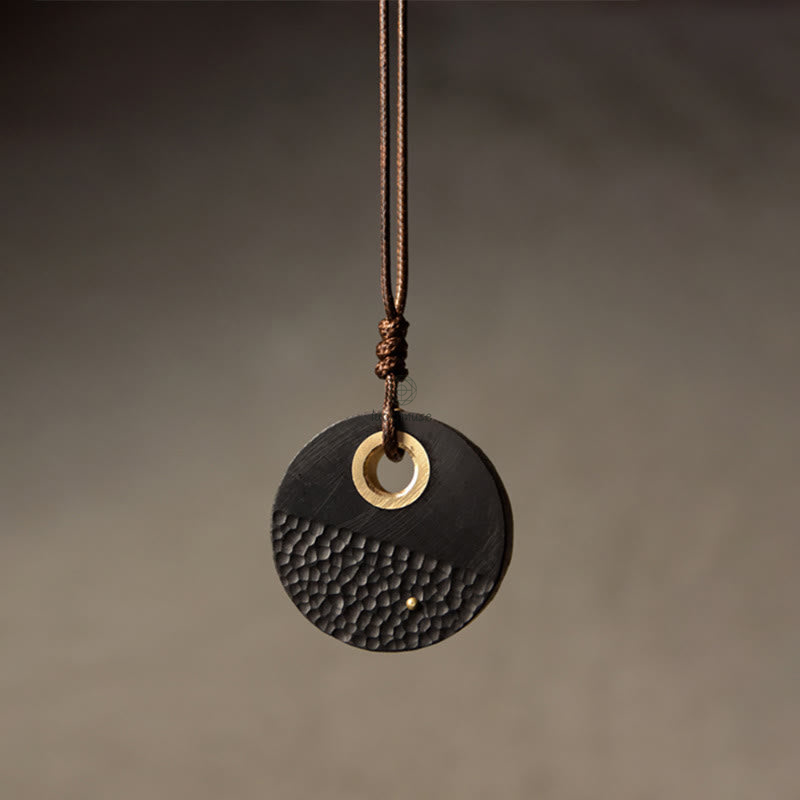 Luck Muse Round Ebony Wood Copper Peace Necklace Pendant - Image 9