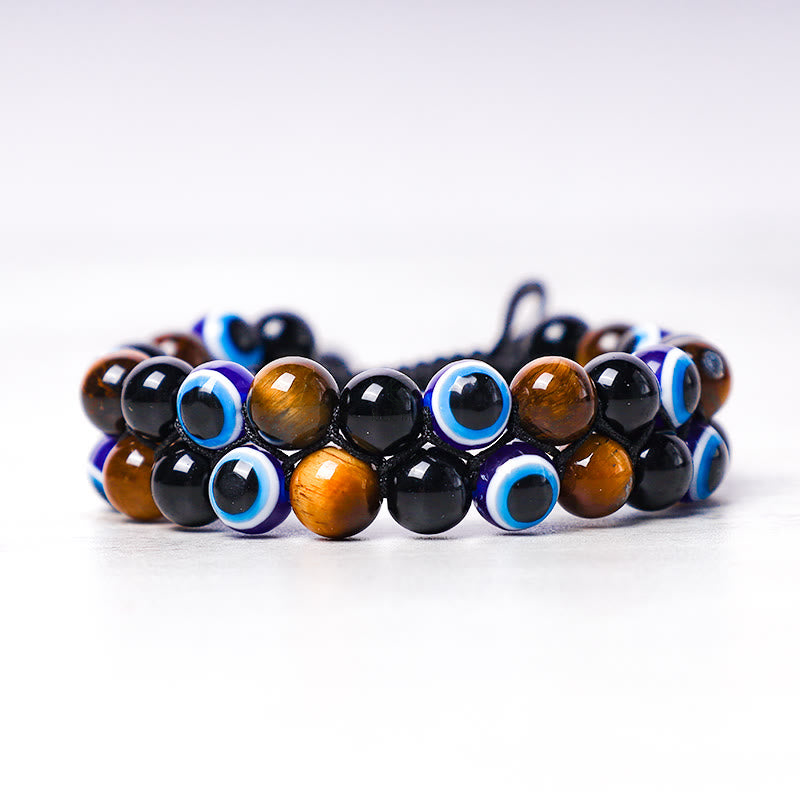 Evil Eye Protection Bracelet with Hematite and Tiger Eye Beads - Image 9