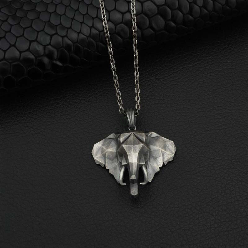 Elephant Strength Necklace Pendant - Pewter Titanium Steel - Image 2