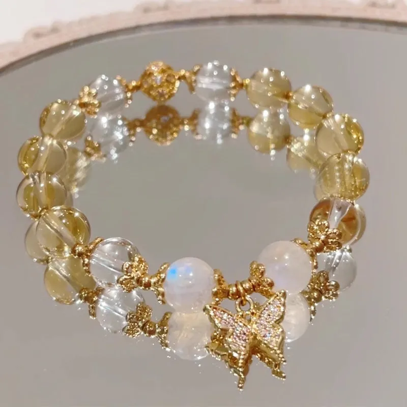 Luck Muse Citrine Moonstone Butterfly Charm Bracelet for Prosperity and Protection - Image 2