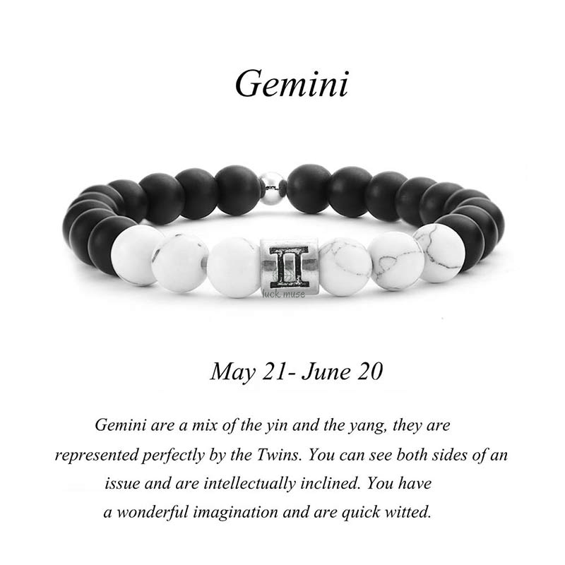 Natural Frosted Stone White Turquoise Bead Zodiac Bracelet - Image 14