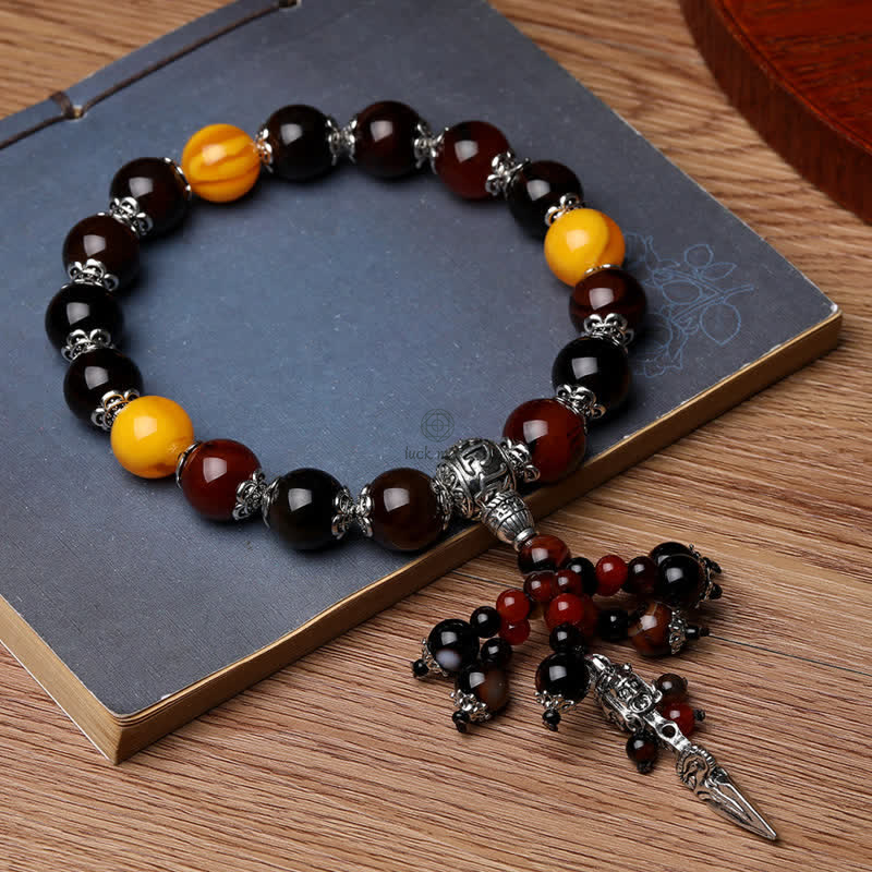 Natural Tiger Eye Red Agate Dragon Vein Agate Stone Vajra Dorje Energy Bracelet - Car Decor - Image 8
