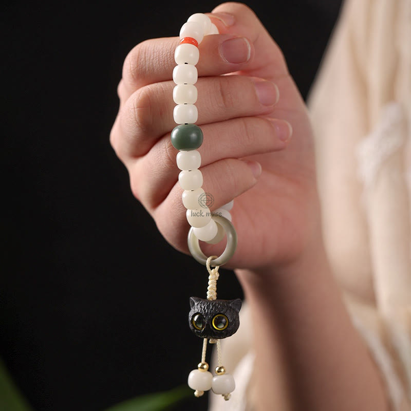 Natural Bodhi Seed and African Blackwood Lovely Cat Charm Bracelet for Peace and Harmony - Image 3