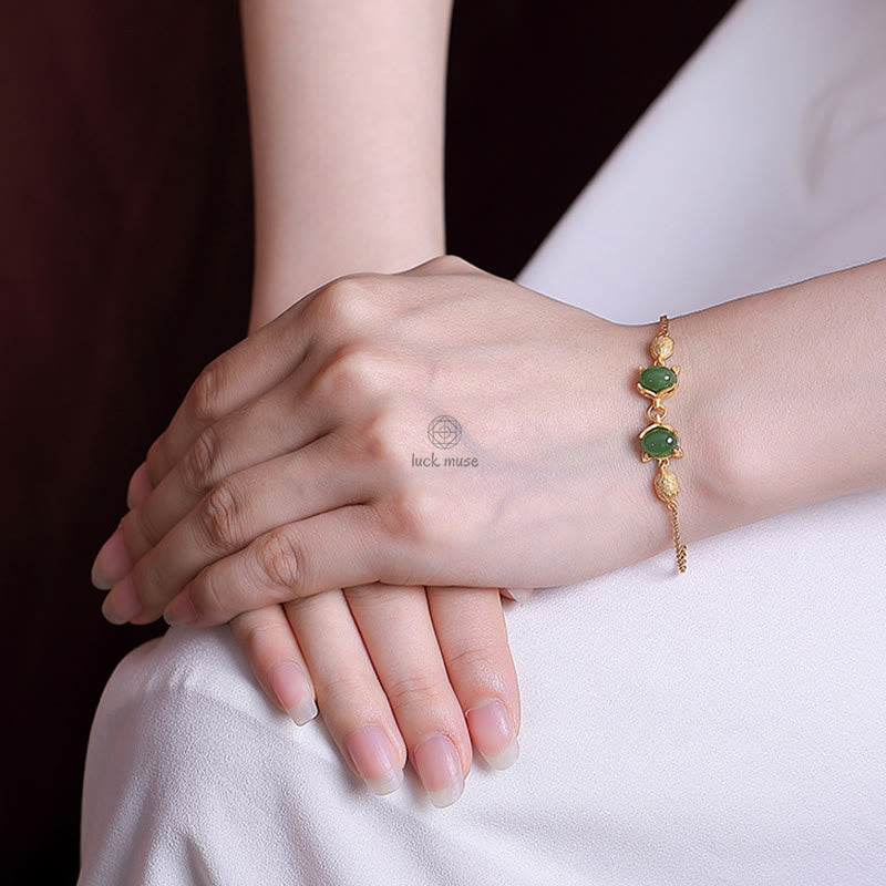 Luck Muse 925 Sterling Silver Hetian White and Cyan Jade Fox Luck Bracelet - Image 4